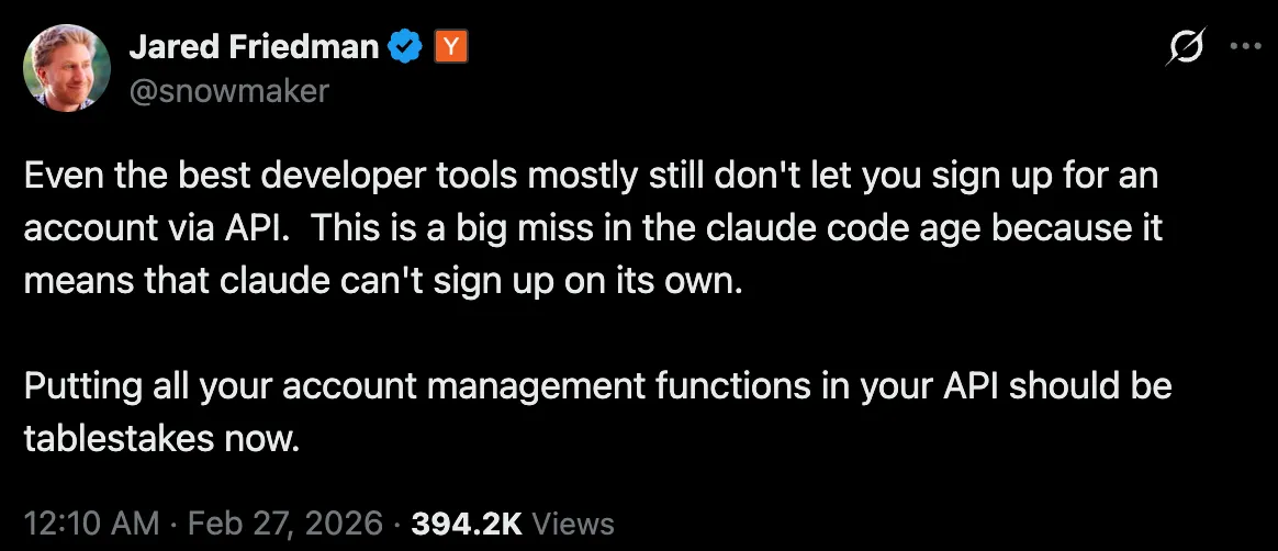 Tweets from @biilmann and @nikitabase about Agent Experience